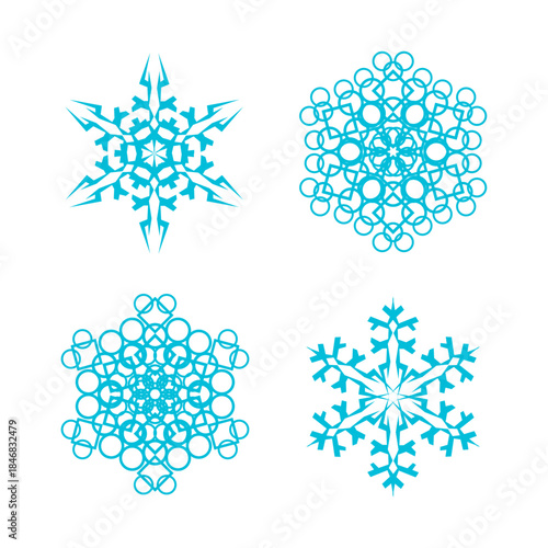 Third set of four vector flat snowflakes for holiday designs light blue color without background