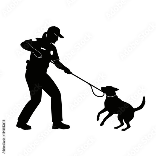 Man Walking Dog Silhouette – Pet Owner Leash Outdoor Vector Illustration