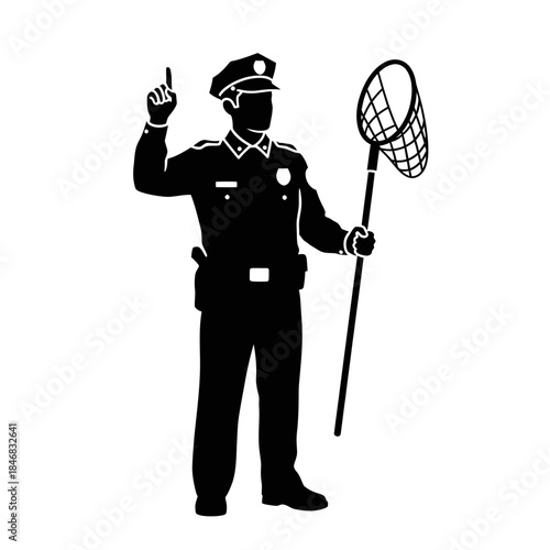 Police Officer Silhouette with Stop Sign – Law Enforcement Control Vector