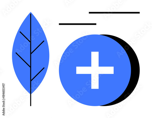 Healthcare concept. Healthcare symbol ed by a plus with nature element of a leaf. Healthcare merging ecology and wellness. For wellness apps, sustainable health, environment, medical care