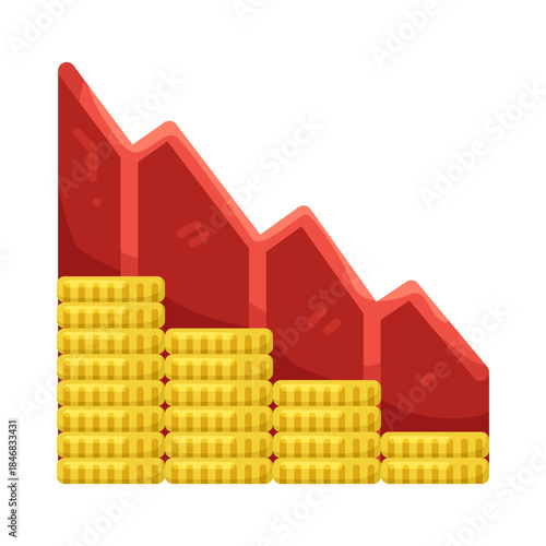 Illustration of Stock Market Decreasing with Stacked Coins