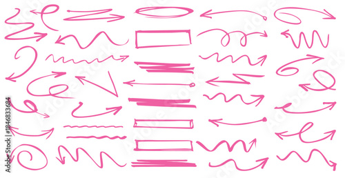 Set of pink arrows. Hand-drawn arrows designed for presentations and workflow.