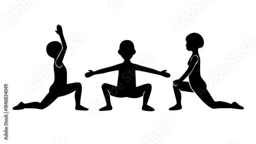 Silhouette of children practicing yoga poses for international yoga day healthy lifestyle and wellness concept illustration .vector icon