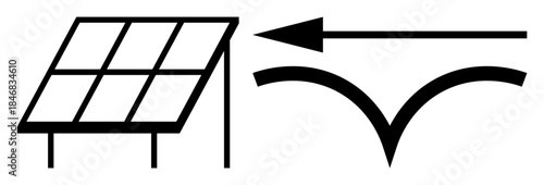 Solar energy concept. Solar panel illustration renewable energy technology and directional flow indicating energy transfer. Useful for green energy, sustainability, power generation, eco-friendly