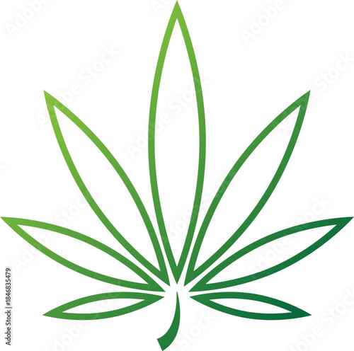 Green gradient outline of cannabis leaf icon
