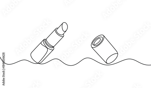 minimal continuous line cosmetic lipstick and tube illustration representing makeup beauty products, skincare routine and fashion style concept