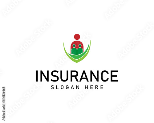 Insurance logo with human and shield design template vector