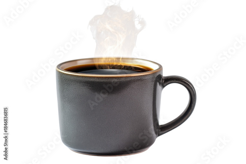 Steaming cup of coffee in a ceramic mug on transparent background