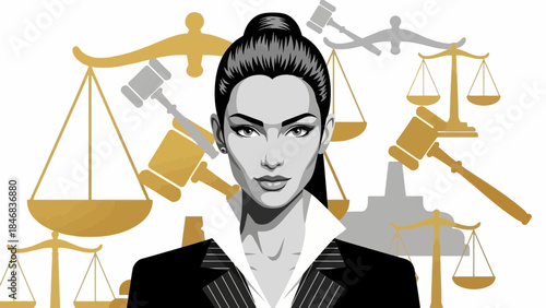 Female Lawyer Justice Scales Gavel Law Court.