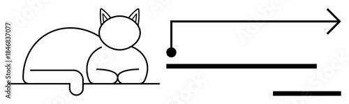 Visual include minimal art, pets, creative design, direction concept, geometry, contemporary style. A cat in linear form is paired with arrows and lines. Minimal art and creative design concept