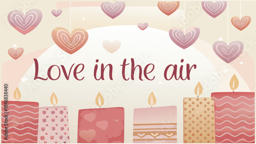 Dreamy watercolor candles surrounded by floating hearts in soft pink hues create romantic ambiance