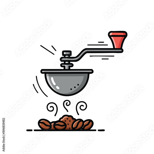 Vintage coffee grinder in action producing fresh grounds and aromatic beans for a perfect brew illustration of traditional coffee making