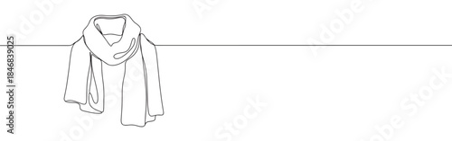 Continuous one thin smooth line simple minimalistic drawing of a scarf tied in a knot on a white background
