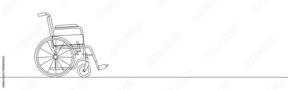 Fototapeta premium Continuous one thin smooth line simple minimalistic drawing of a wheelchair on a white background