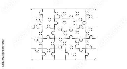 Blank 36-piece square jigsaw puzzle template shown as a black and white line art grid for games and activities.