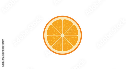 Simple flat design illustration of a round slice of a fresh orange fruit showing its segments on a white background.