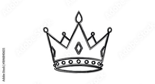 Ornate black and white hand-drawn sketch of a royal crown with jewels symbolizing monarchy power and authority.