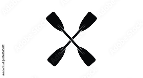 Black silhouette of two crossed canoe or kayak paddles for a water sports club logo or recreation emblem.