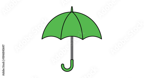 Simple cartoon illustration of an open green umbrella for protection from rain and wet weather on a white background.