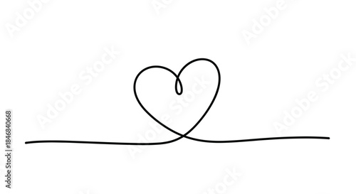 Minimalist continuous one line drawing of a heart symbol representing love and romance in a simple elegant style.