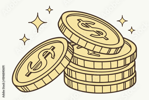 Gold coins in a clean flat vector style. Perfect for digital currency, savings, and wealth-related concepts.