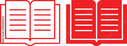 open book, book pages, red and white color scheme, minimalist style, graphic design, vector illustration