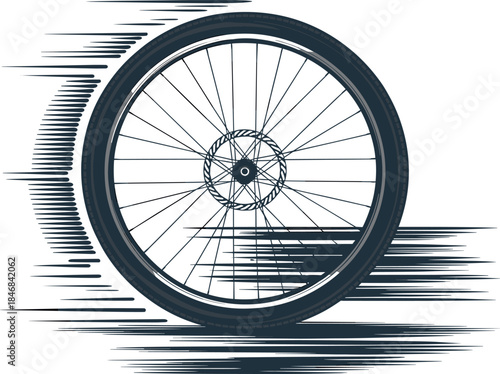 High Speed Bicycle Wheel with Motion Blur and Disk Brake Vector