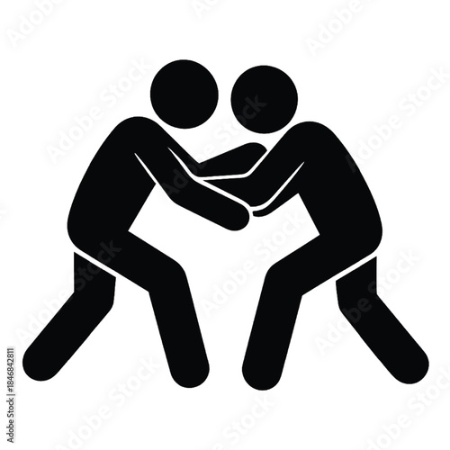 Wrestling Match Illustration: A graphic depiction of two athletes engaged in a wrestling match. Two figures, locked in a fierce embrace.