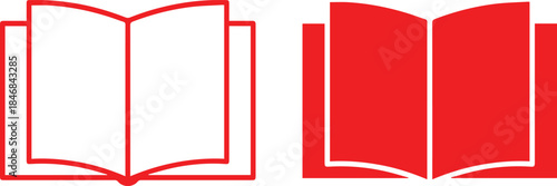 open book, book pages, red and white color scheme, minimalist style, graphic design, vector illustration