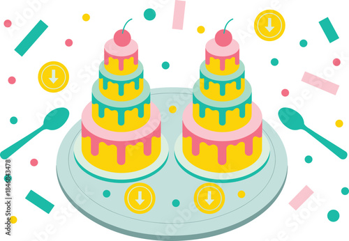 Mid Autumn Festival illustration, mooncakes and teapot with lanterns, Chinese traditional holiday food, modern flat vector design