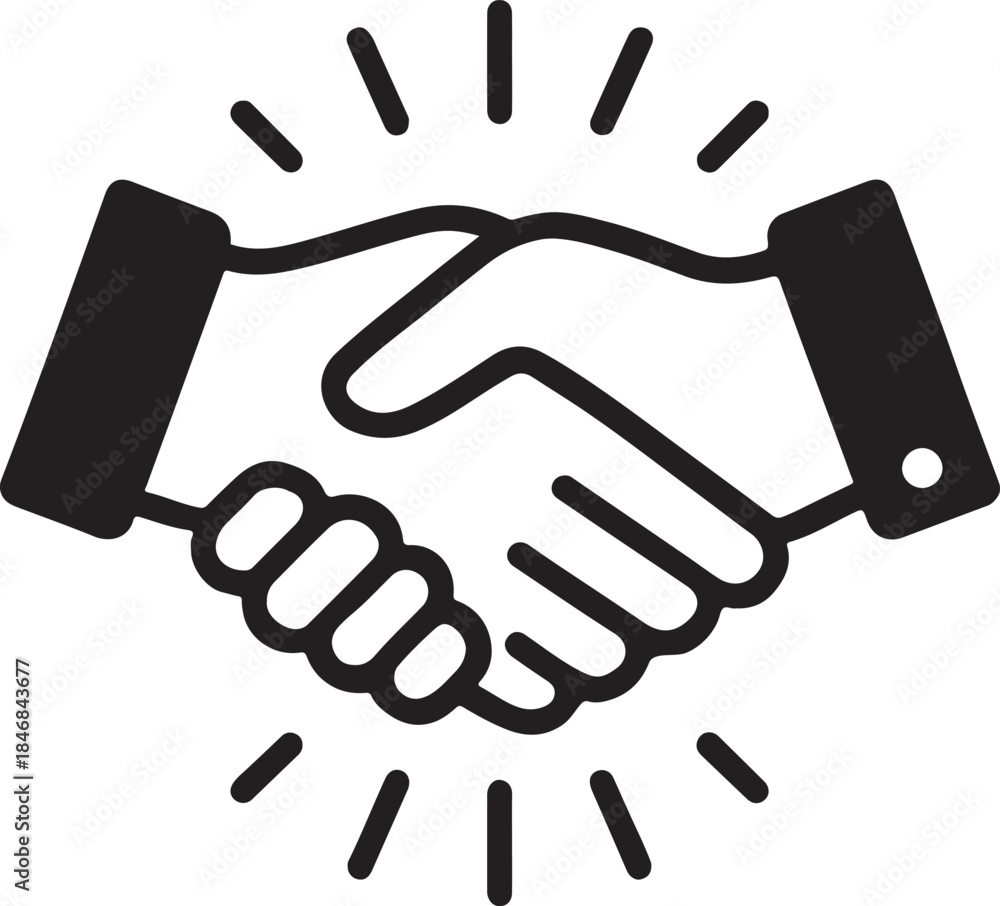 Fototapeta premium Silhouette handshake icon vector showing agreement, partnership, trust, and business deal.
