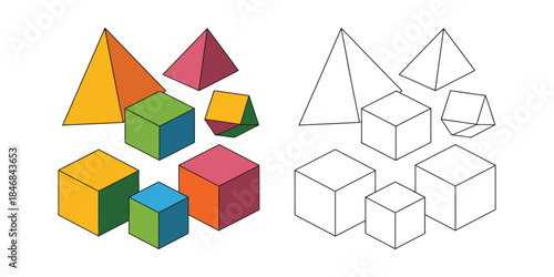 Geometric shapes coloring page Vector illustration