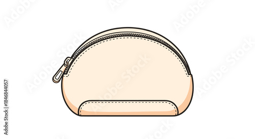 Minimalist line art illustration of a dome-shaped cosmetic bag or pouch with a zipper, perfect for storing makeup or toiletries.