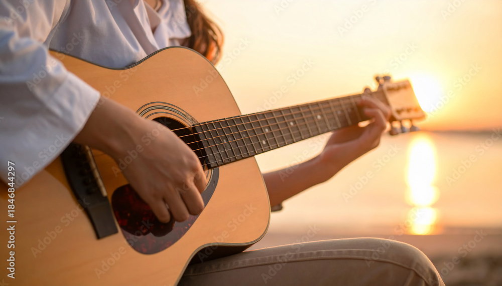 Fototapeta premium Guitar Player at Sunset