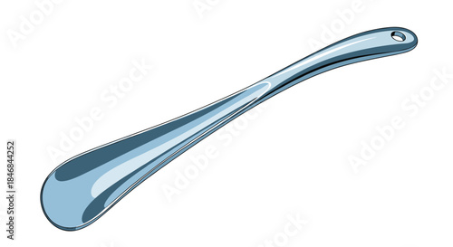 Shiny and realistic illustration of a long metal shoe horn, a helpful tool used to ease one's foot into a shoe.