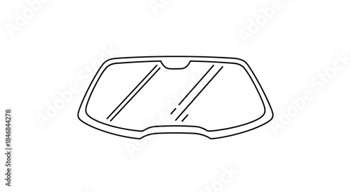 Minimalist black and white outline drawing of a car windshield, showing the basic shape of the front automotive window glass.