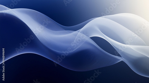 Abstract flowing waves in blue and white tones on a deep blue background 
