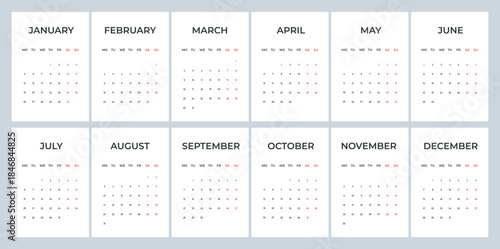2026 minimal calendar template planner, week starts Monday.