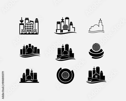 Vector Icon Set of landmarks and monuments