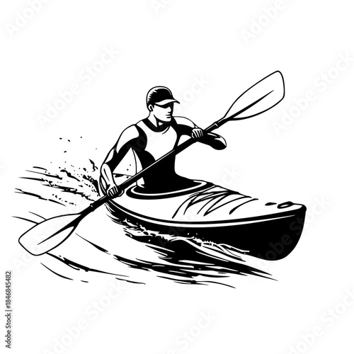Daring Kayaker's Adventure River | Clean, isolated vector art for creative projects.