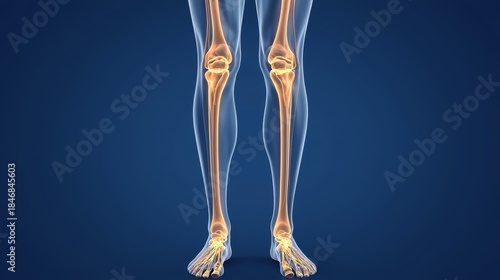 Sciatica concept. Illustration of human legs displaying skeletal structure and joints against a blue background.
