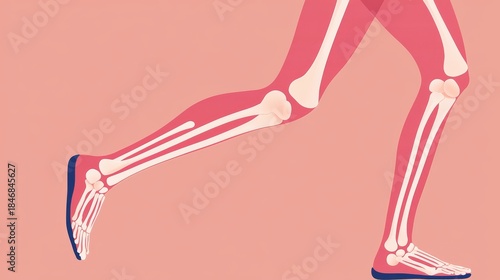 Sciatica concept. Illustration of a running leg anatomy, showcasing bones and muscles in motion against a pastel background.