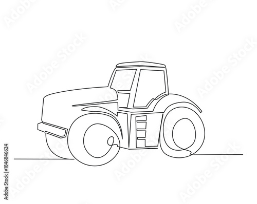 One continuous line drawing of agricultural tracktor. Farmer tractor outline drawing illustration.