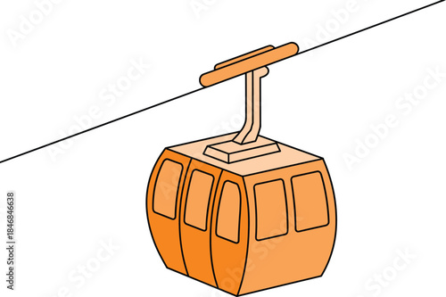 Cable car gondola illustration, aerial tramway transport, minimalist line vector public transportation travel symbol isolated on white
