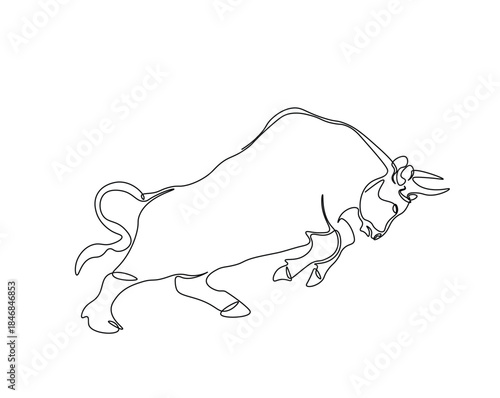 One continuous line drawing of wild bull. cow - animal outline drawing illustration.
