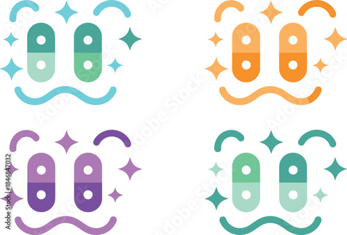 Clean medical test strip icon set in flat pastel colors
