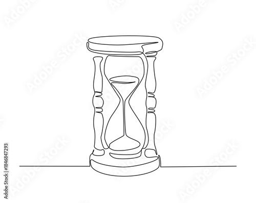 One continuous line drawing of hourglass timer. Sand glass timer tractor outline drawing illustration.