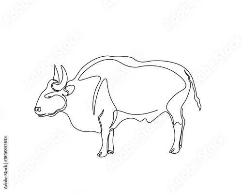 One continuous line drawing of wild bull. cow - animal outline drawing illustration.