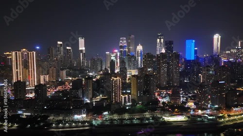 Yuzhong Peninsula CBD Night Aerial View, Chongqing City Skyline
