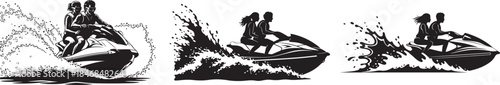 silhouette Couple enjoying a jet ski ride on a sunny day